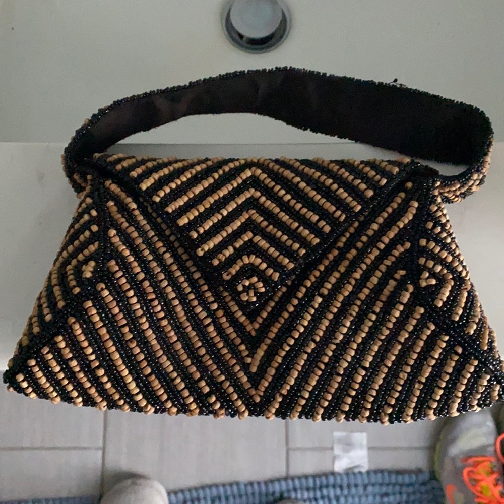 Black with beige small evening bag